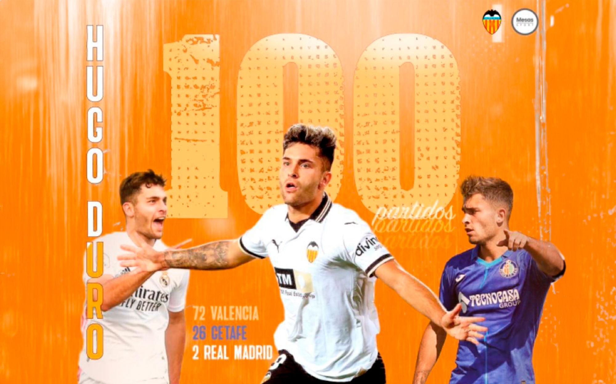Hugo Duro, jugador del Valencia CF cumple 100 partidos en primera division